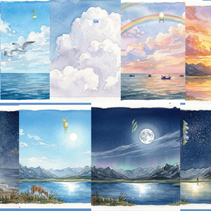 A4　水彩画背景　１０種　ブックカバーや色んな背景に使えます