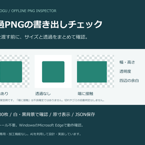 透過PNGの書き出しチェック｜サイズ・透過・四辺の余白を一括確認【オフライン】