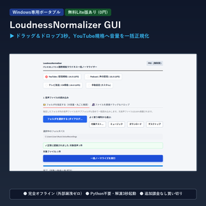 【Windows専用】LoudnessNormalizer GUI ｜ 動画・音声 YouTube規格一括ラウドネス最適化ツール