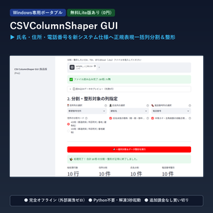 【Windows専用】CsvColumnShaper GUI ｜ 氏名・住所・電話番号 正規表現一括列分割＆クレンジング機