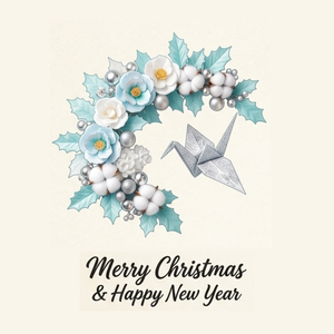 【デジタル素材】Wagara Christmas Wreath 折り鶴と淡いブルーの冬椿