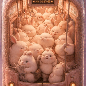 Glass Dome Rabbit ~ Packed on a Commuter Train...