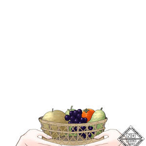 秋のフルーツ盛りを持つ手の素材🍎🍇🍐