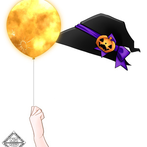 【ハロウィン素材第6弾🎃】魔女の帽子と満月の風船を持つ手の素材🌕🎈【VTuber素材】【無償素材】(透過素材)