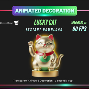 アニメーション・招き猫 – 配信用デコレーション素材（60FPS・透過・3秒ループ）