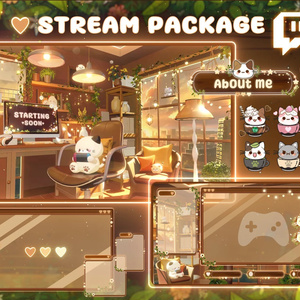 ストリームオーバーレイパッケージ 居心地の良い部屋と猫 | Stream Overlay Package Cozy room cat