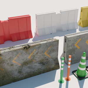3DCG【road_barricade_set】バリケード 壁 コーン パイロンセット（9点セット）