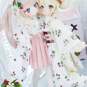 「イチゴ小町」 MDD・SDM通用　2WAY ドール服 羽織付き洋風着物 8点セット