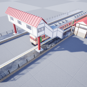 [3Dモデル]対向式駅・跨線橋・信号機・簡易改札機セット