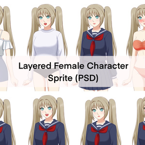 レイヤー分け女性キャラ立ち絵素材（PSD）