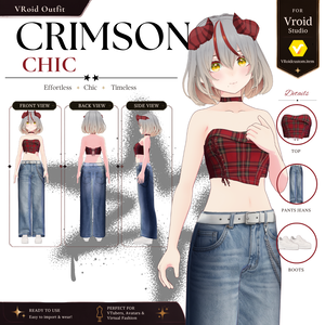 【VRoid正式版】Crimson Chic Outfit |Daily Set VRoid Studio Outfit | Customitem| Edgy Outfit| Chic Set Outfit|Vtuber Outfit | Virtual Fashion| Virtual Youtuber| Rebel Outfit