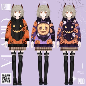 Casual Dress Halloween Outfit VRoid Clothes VRoid Studio VRoid Texture Customitem VRM VTuber Asset Halloween Dress Casual Halloween VTuber Fashion 