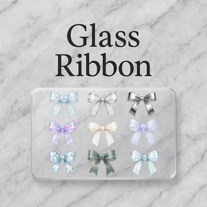 【Mini9】Glass Ribbon – Platinum & Blue Elegant Bows - ガラスリボン – プラチナ×ブルーのエレガントリボン｜ 9点セット