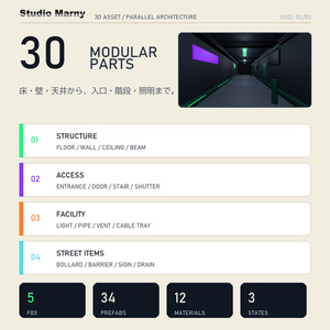 【無料】シンプル地下通路 モジュラー3Dアセット｜VRChat・Unity 缩略图 3