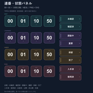 連番・状態パネル素材｜00〜50＋状態12種×4色｜PNG・SVG【商用利用可】