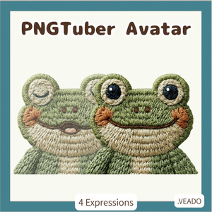 刺繍風 カエル PNGtuber素材 - 4表情セット / Embroidery Frog PNGTuber
