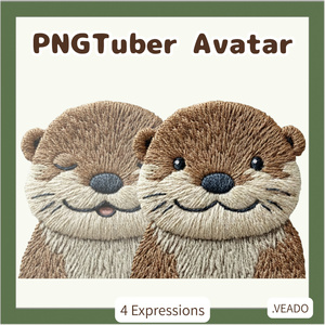 刺繍風 カワウソ PNGtuber素材 - 4表情セット / Embroidery Otter PNGTuber