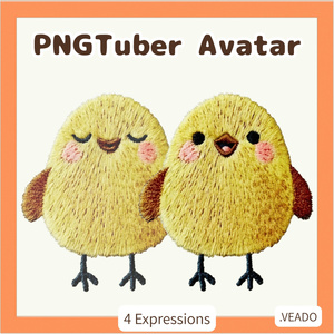 Veadotube対応 刺繍風 ひよこ PNGTuber素材 - 4表情セット / Chick PNGTuber - Cute Kawaii Avatar