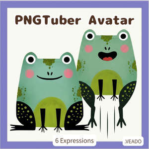 Veadotube対応 絵本風 カエル PNGTuber素材 - 6表情セット / Frog PNGTuber - Cute Kawaii Avatar