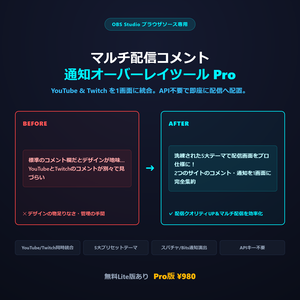 OBS対応 マルチ配信コメント・通知オーバーレイツール Pro