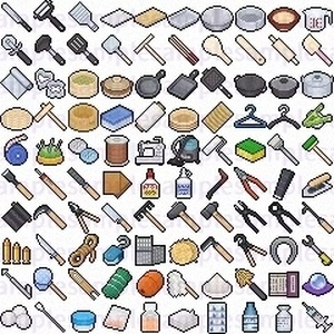 【ドット絵】仕事道具素材(24×24)と(32×32)
