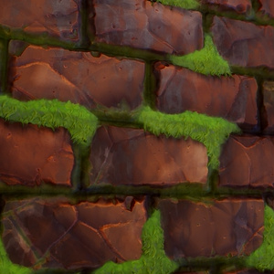 Substanceマテリアル『Stylized Mossy Bricks』完成データ