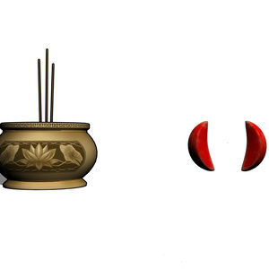 香炉と擲筊_Incense Burner & Poe Blocks