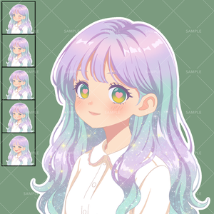 【6表情セット】SNSアイコン：星空を纏う少女 #001（背景透過PNG）