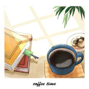 cafeと本の背景イラスト素材