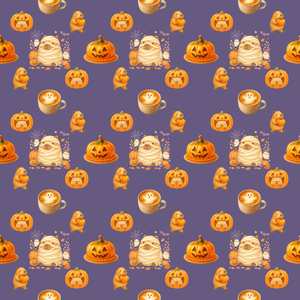 ハロウィン柄シームレスパターン カピバラ ミイラ&ジャックオランタン デジタルペーパー