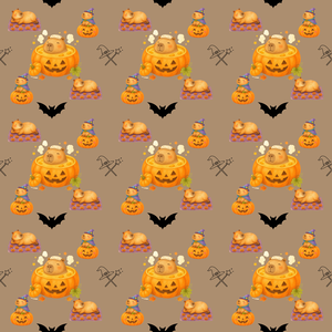 ハロウィン柄シームレスパターン カピバラ かぼちゃ風呂 デジタルペーパー