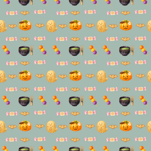 ハロウィン柄シームレスパターン 和菓子 かぼちゃ羊羹&抹茶 デジタルペーパー