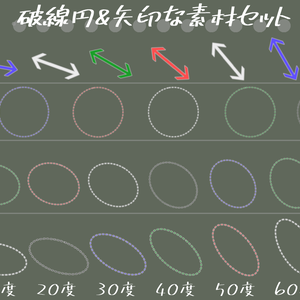 【無料】破線円と矢印セット【png素材】