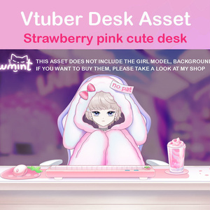 Strawberry Pink Cute Desk - Vtuber asset