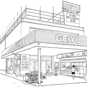 スーパーマーケット外観（モブ付き）