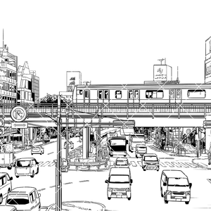 電車が走る風景２（モブ付き）