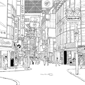 繁華街の通り（モブ付き）