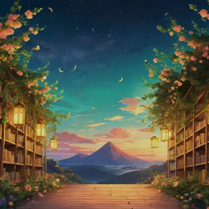 【幻想素材】書架庭園の図書館｜背景画像1600×900px
