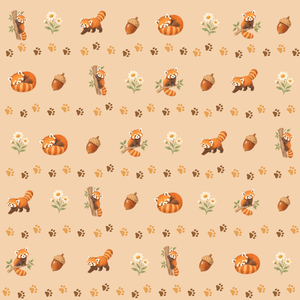    レッサーパンダ柄｜秋色｜デジタルペーパー｜2000×2000px｜PNG素材
