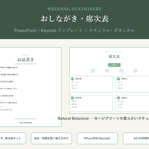 結婚式 おしながき・席次表 テンプレート【Natural Botanical】名前を差し替えるだけ・PC/iPhone対応