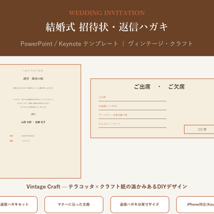 結婚式 招待状・返信ハガキ テンプレート【Vintage Craft】マナーに沿った文面・PC/iPhone対応