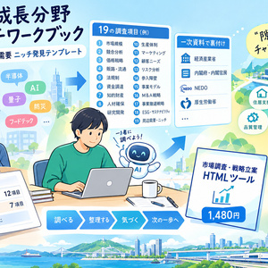 日本の成長分野リサーチワークブック｜19分野＋周辺需要ニッチ発見テンプレート