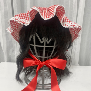 幅広トーションレースのハーフボンネット風ヘッドドレス 黒×オフ白