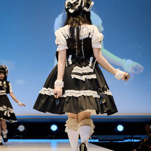 ハーフボンネットドレス 受注生産】♢復刻版♢ダイヤ柄ハーフボンネット(黒×白×黒レース