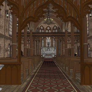 19世紀ゴシック聖堂｜祭壇・告解室付き（外部 / 内部）｜3D背景素材（SketchUp）