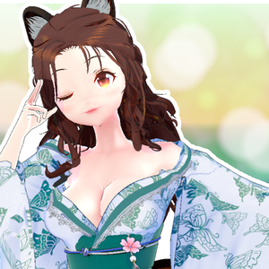 【VRChat想定 オリジナルアバター】たぬこちゃん（肩出し和装Ver）
