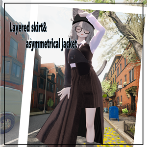 Layered skirt& asymmetrical jacket