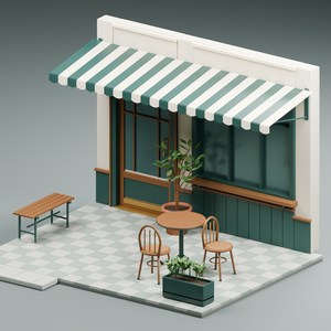 喫茶店の入口と小さなテラス｜3D素材15種類｜FBX・GLB・Blender・Unity