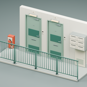 団地・アパートの共用廊下｜3D素材13部品｜FBX・GLB・Blender・Unity