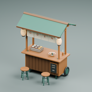 夜のおでん・ラーメン屋台｜3D素材9部品｜FBX・GLB・Blender・Unity